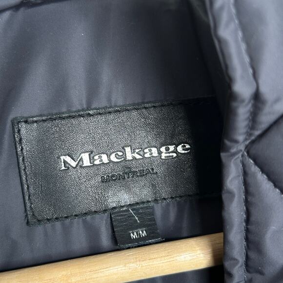 MACKAGE Shailene Down Jacket Slate Blue Racoon Fur Hood Sz M $1450 - Picture 6 of 12